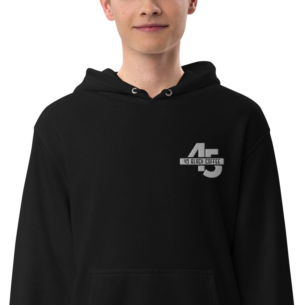 45 Black Coffee Embroidered Unisex Pullover Hoodie