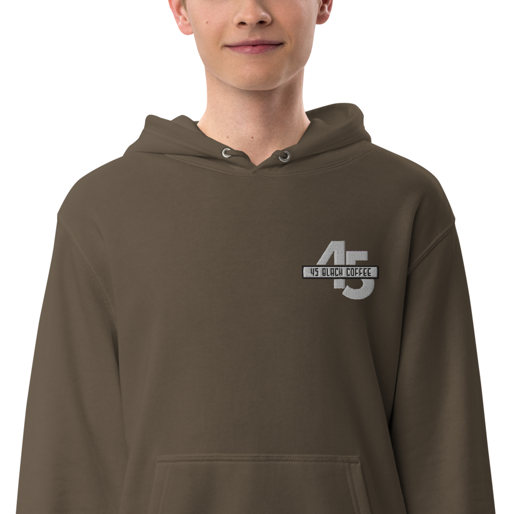 45 Black Coffee Embroidered Unisex Pullover Hoodie