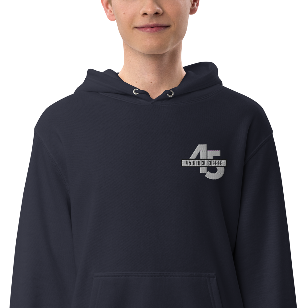 45 Black Coffee Embroidered Unisex Pullover Hoodie